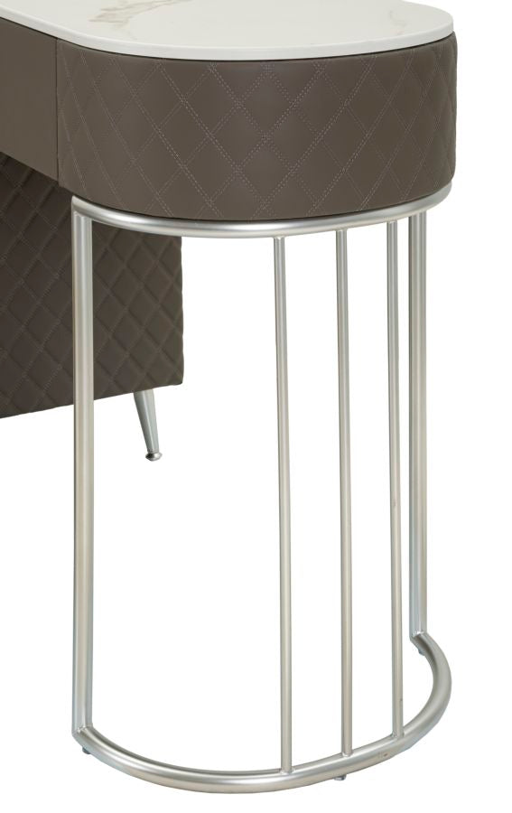 Toucador Sharon Cinza com Puff - Estrutura Metálica Prateada - 120 cm x 40 cm x 75 cm (Puff Ø 36 cm x 39 cm)