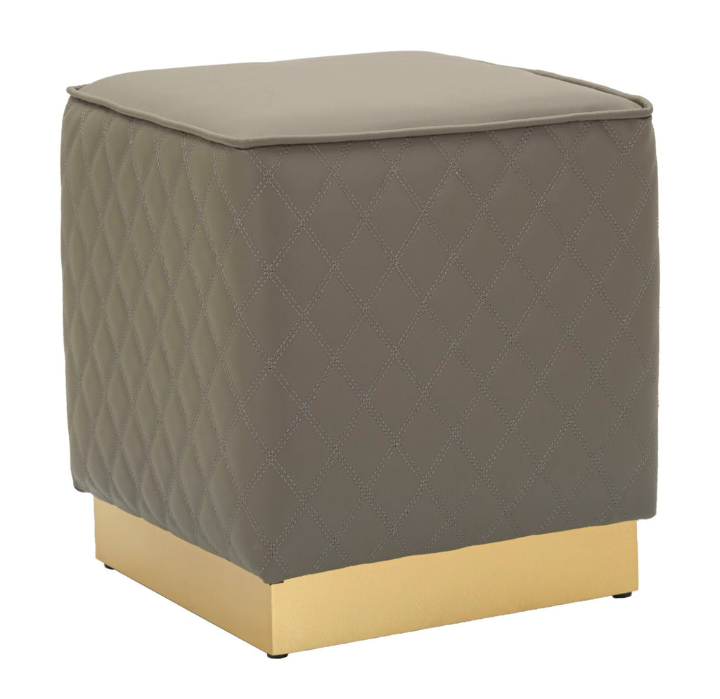 Puff Quadrado Sharon - Couro Sintético Cinza e Base Dourada - 35 cm x 35 cm x 38 cm