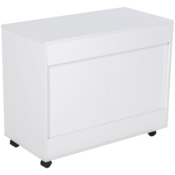 Armário de Escritório para Impressora Multifuncional com 3 Gavetas Prateleira Ajustável e Rodas 80x40x65cm Branco