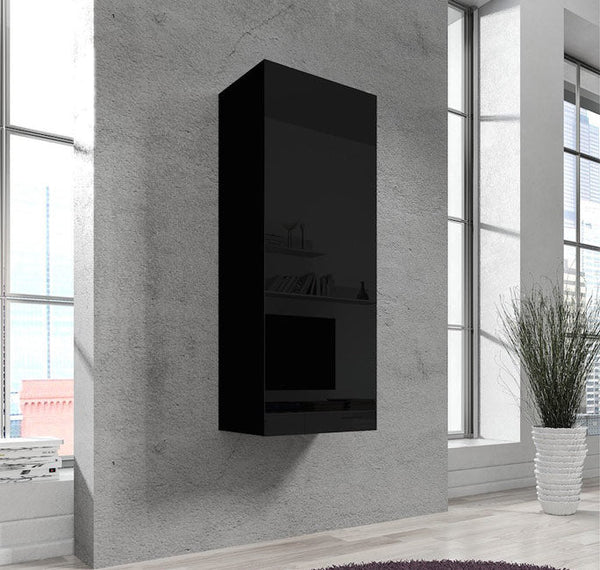 Armário de Parede Pousada – 40x126 cm – Preto com Porta Curva Alto Brilho – Suspenso e Moderno
