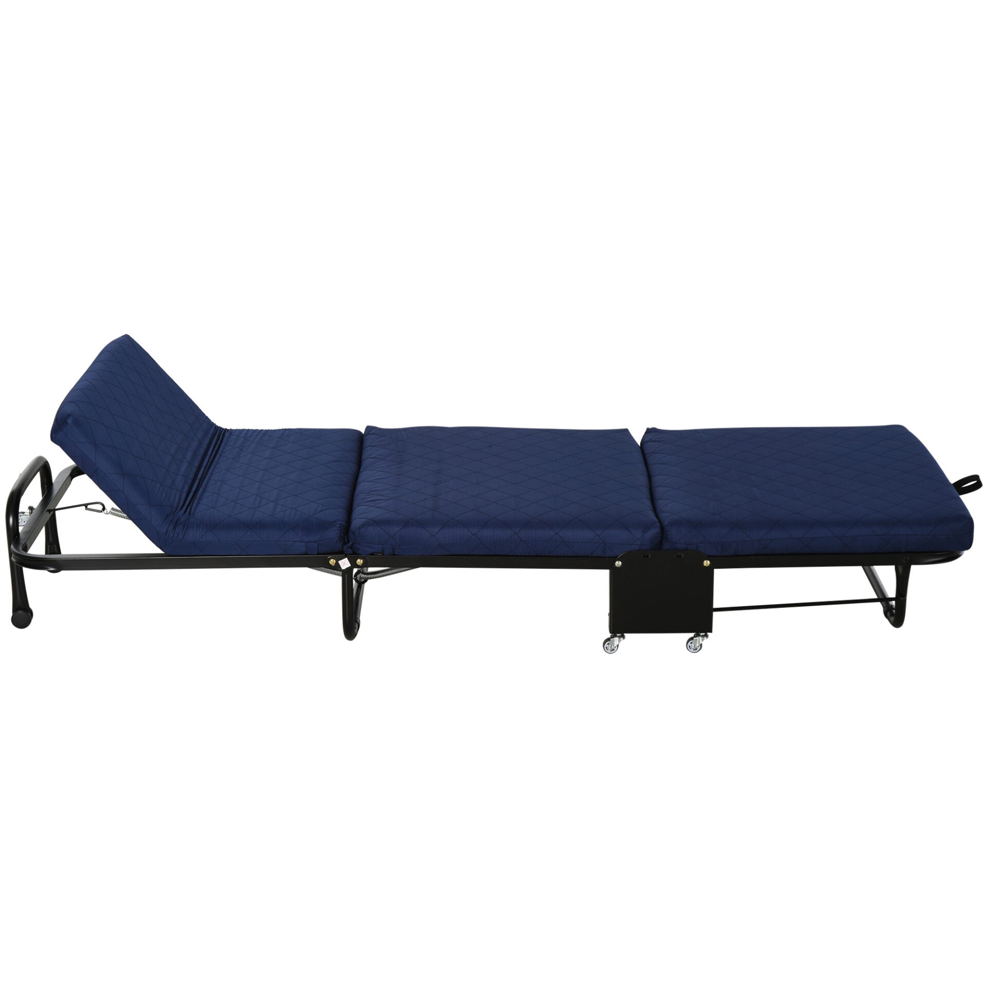 Cama Dobrável 184x65 cm Cama Dobrável Ajustável em 5 Níveis Rodas Universáis e Estrutura de Metal Carga Máxima 120 kg Azul