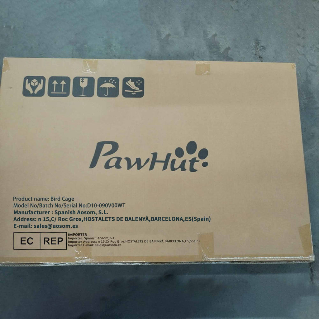 PawHut Gaiola para Pássaros com Rodas 79x49x133 cm Gaiola Metálica Grande com Suporte 4 Comedouros 3 Poleiros Brinquedos Bandeja Amovível e Prateleira para Canários Periquitos Branco