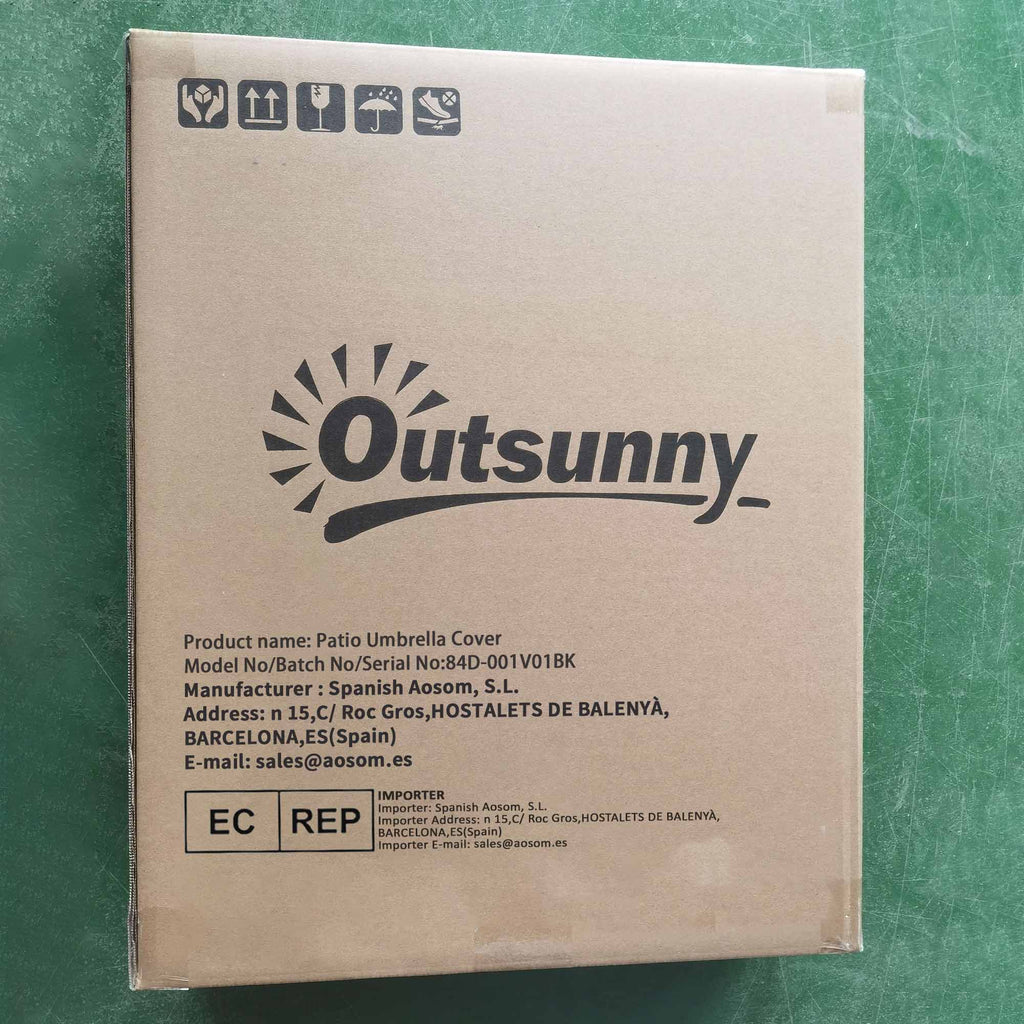 Capa Protetora de Chapéu de Sol Ø56x220 cm Capa para Chapéu de Sol Resistente para Jardim com Fecho de Correr Tecido Oxford Preto