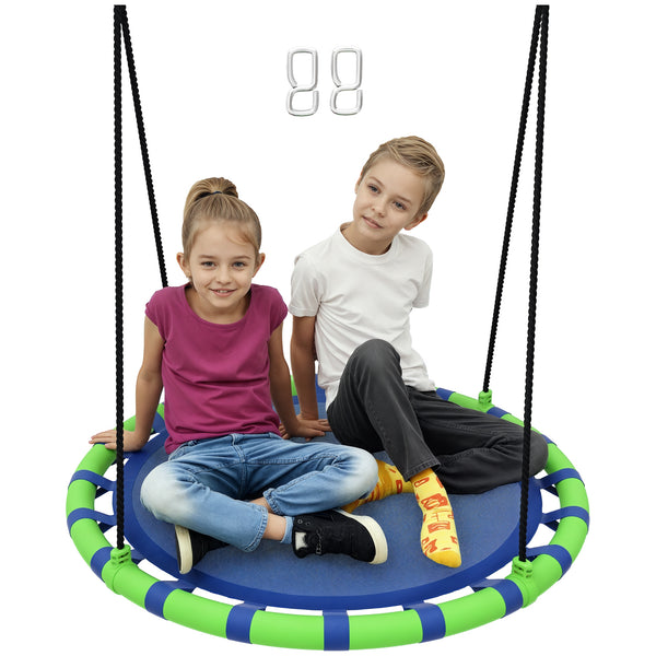 AIYAPLAY Baloiço para Crianças Redondo Baloiço de Jardim Infantil Ajustável Baloiço de Exterior para Crianças Impermeável Carga 150kg Ø100x180 cm Preto e Azul