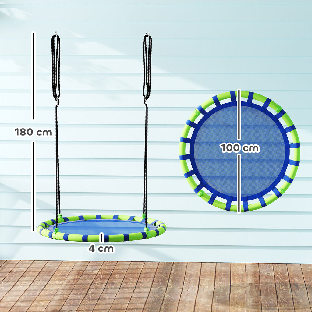 AIYAPLAY Baloiço para Crianças Redondo Baloiço de Jardim Infantil Ajustável Baloiço de Exterior para Crianças Impermeável Carga 150kg Ø100x180 cm Preto e Azul