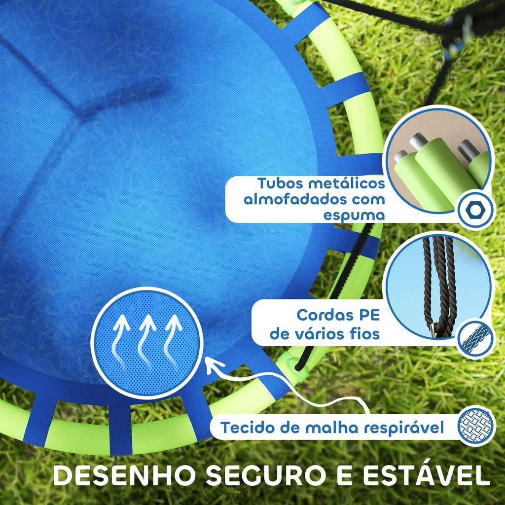 AIYAPLAY Baloiço para Crianças Redondo Baloiço de Jardim Infantil Ajustável Baloiço de Exterior para Crianças Impermeável Carga 150kg Ø100x180 cm Preto e Azul