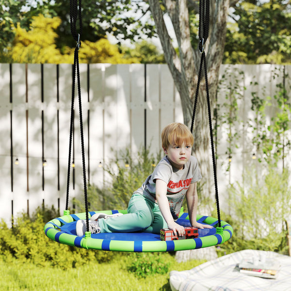 AIYAPLAY Baloiço para Crianças Redondo Baloiço de Jardim Infantil Ajustável Baloiço de Exterior para Crianças Impermeável Carga 150kg Ø100x180 cm Preto e Azul