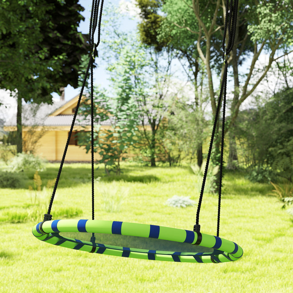 AIYAPLAY Baloiço para Crianças Redondo Baloiço de Jardim Infantil Ajustável Baloiço de Exterior para Crianças Impermeável Carga 150kg Ø100x180 cm Preto e Azul