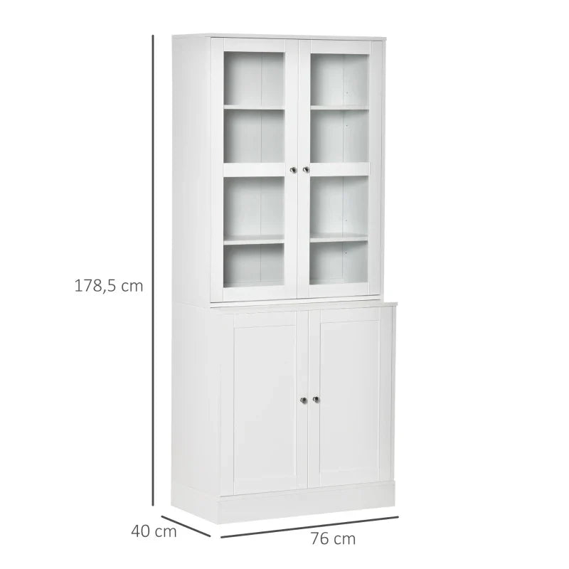 Vitrine para Sala de Estar Estante de Livros com 4 Portas e Prateleiras Superiores com Altura Ajustável Estilo Moderno Multiúso para Cozinha Escritório Dormitório 76x40x178,5 Branco