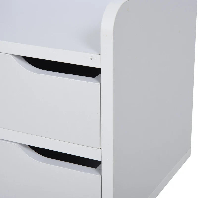 Mesa lateral de cabeceira multiuso para sala de estar ou quarto com 2 gavetas espaçosas Pernas de pinho elevado Design moderno 33x28x42cm Branco