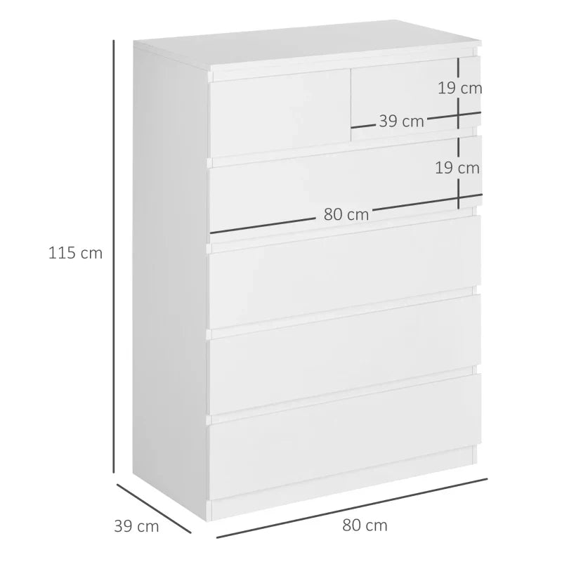 Cómoda Moderna com 6 Gavetas Cómoda de Madeira para Dormitório Entrada Sala de Estar Carga Máxima 50kg 80x39x115cm Branco