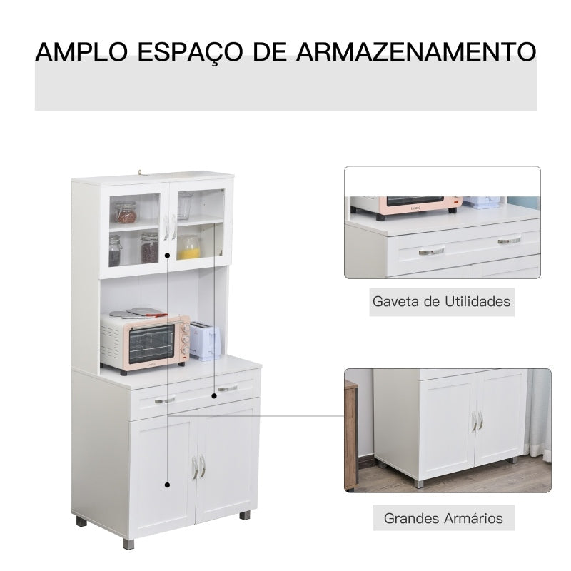 Aparador auxiliar de cozinha Armário com prateleiras internas ajustáveis e gaveta 80x48x170 cm Branco