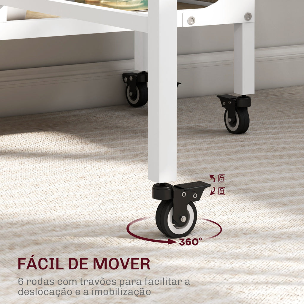 HOMOM Mesa de Cozinha Dobrável Mesa de Refeição Dobrável com Rodas Laterais Abatíveis e Prateleira Mesa Dobrável para Sala de Jantar 130x80x74 cm Madeira e Branco
