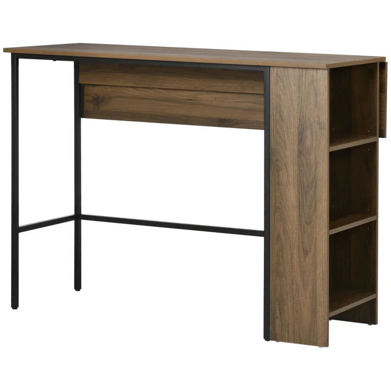 Mesa de Bar Extensível Mesa de Bistrô com 3 Prateleiras de Armazenamento e Estrutura de Metal para Cozinha Sala de Jantar 120x76x91,4cm Marrom