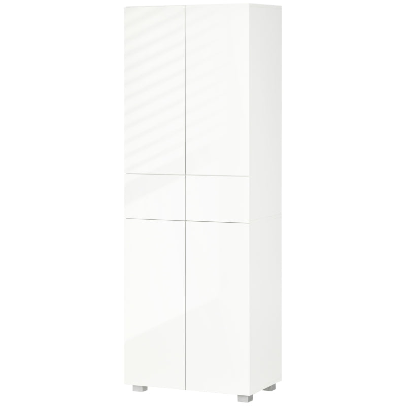 Armário de Cozinha Móvel Auxiliar de Cozinha com 4 Portas 2 Gavetas e Prateleiras Ajustáveis para Sala de Jantar Sala de Estar Estilo Moderno Anti-Tombo 60x35x170cm Branco