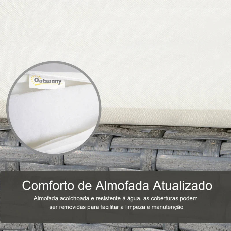 Conjunto de Móveis de Vime para Jardim Composto por 1 Mesa 2 Poltronas com Almofadas Móveis de Jardim Metal e Vime Cinza Claro