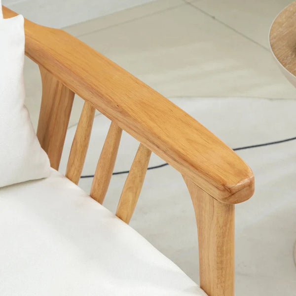 Poltrona de Sala de Estar Poltrona de Estilo Nórdico Estofado em Veludo com Almofada e Pés de Madeira de Borracha para Escritório Dormitório 68x75x78 cm Creme e Madeira