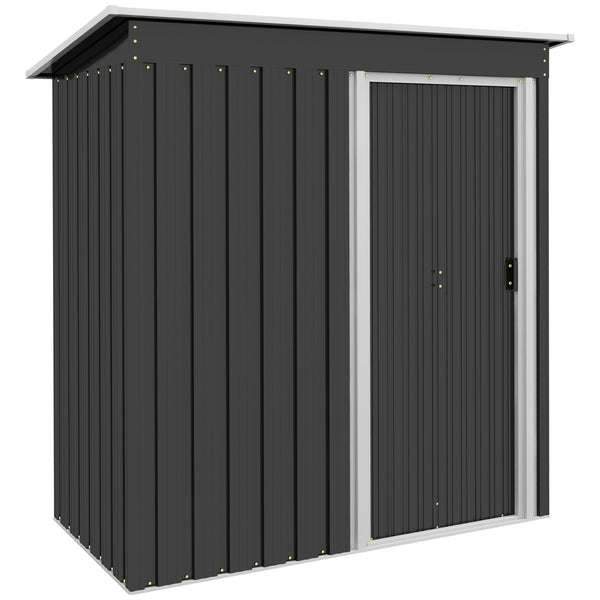 Abrigo de Jardim Exterior 1,5 m² 163x89x182 cm Abrigo Metálico para Ferramentas com Porta de Correr e Teto Inclinado para Pátio Preto