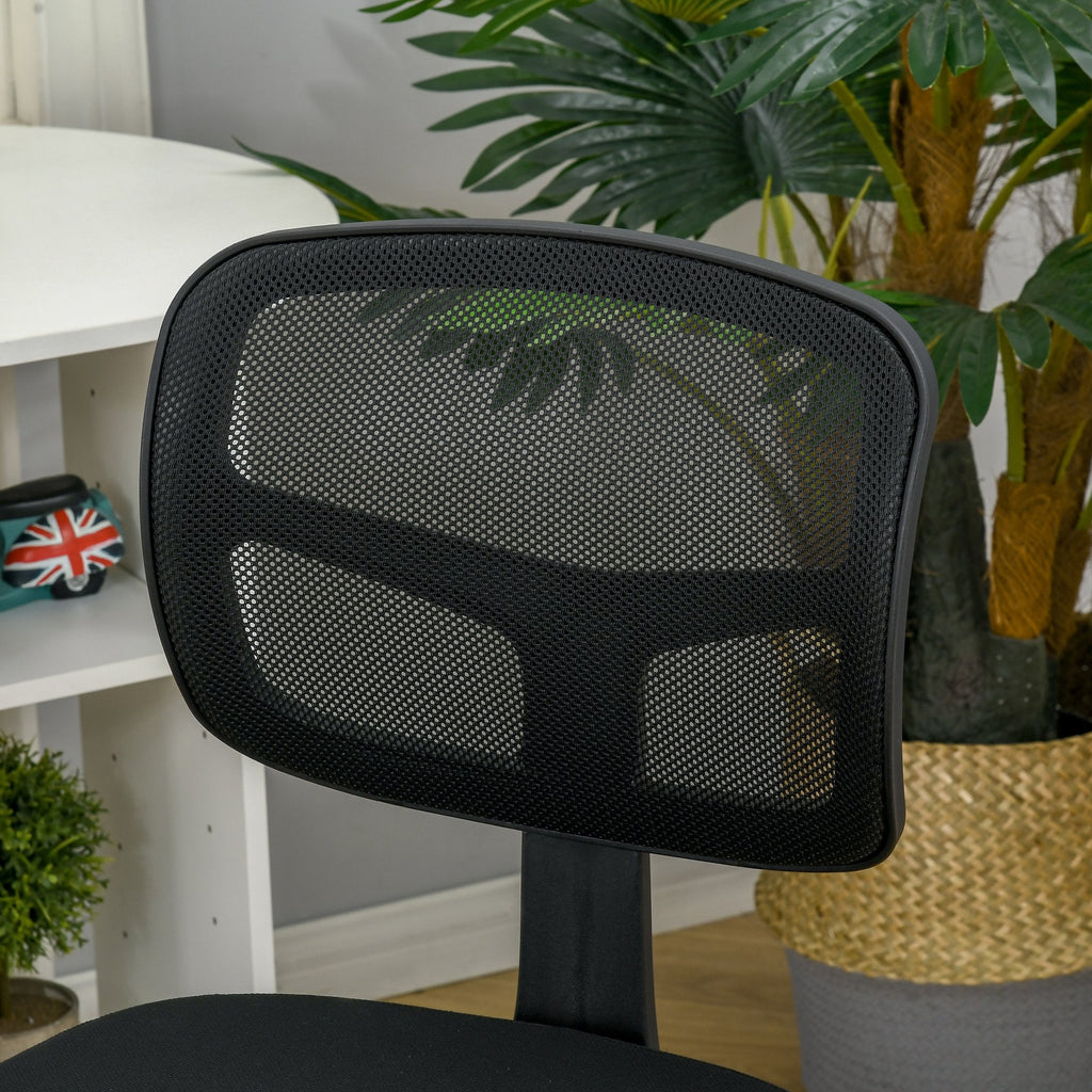 Cadeira de Escritório Operativa de Malha Cadeira de Escritório Giratória 360° com Altura Ajustável Suporte Lombar Respirável e Rodas 43x48x77,5-89,5cm Preto