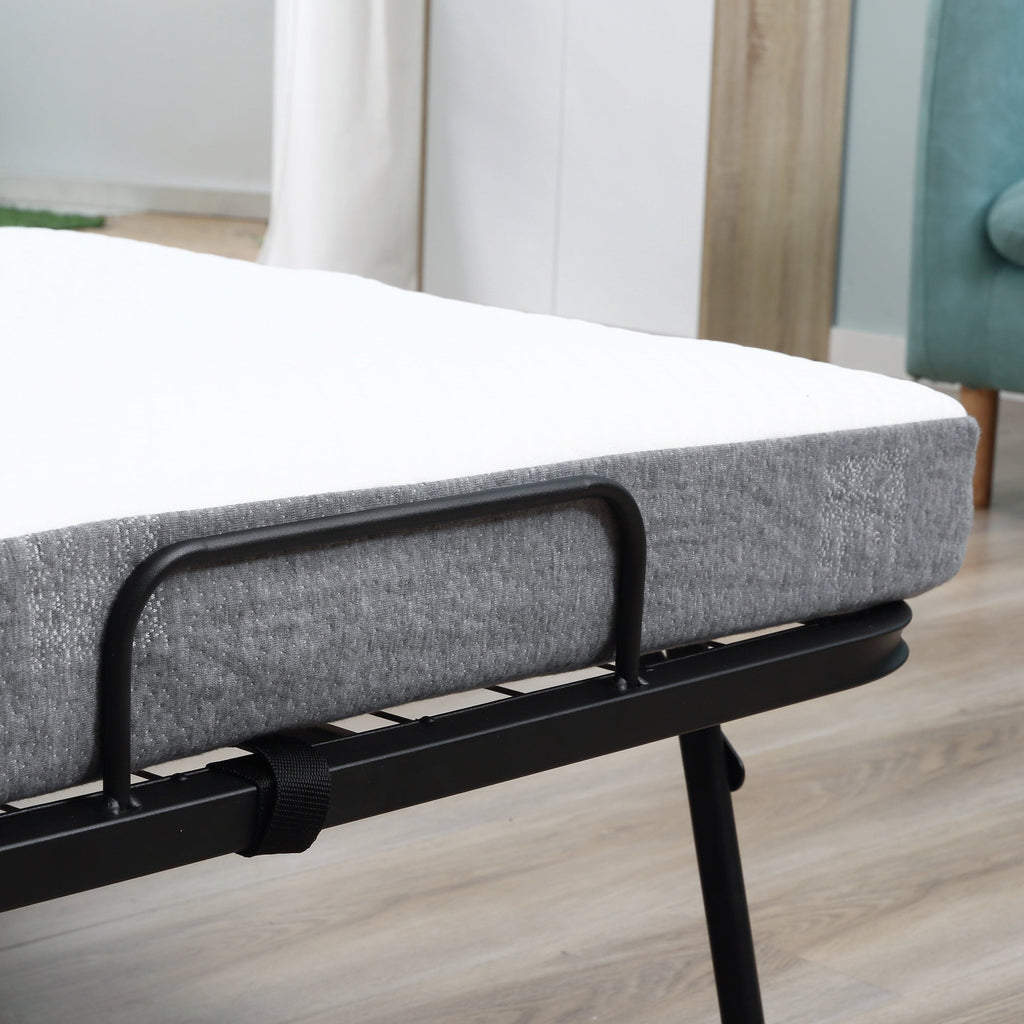 Cama Dobrável 200x75x42,5cm Cama de Campismo Portátil com Colchão Individual Rodas e Freios Carga Máxima 150kg para Dormitórios Branco