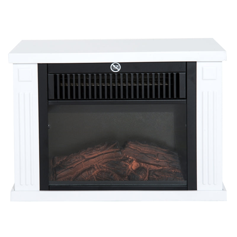 Lareira Elétrica Portátil Lareira Elétrica Compacta com Termostato Ajustável 600W/1200W e Efeito de Chama Realista 34x17x25cm Branco