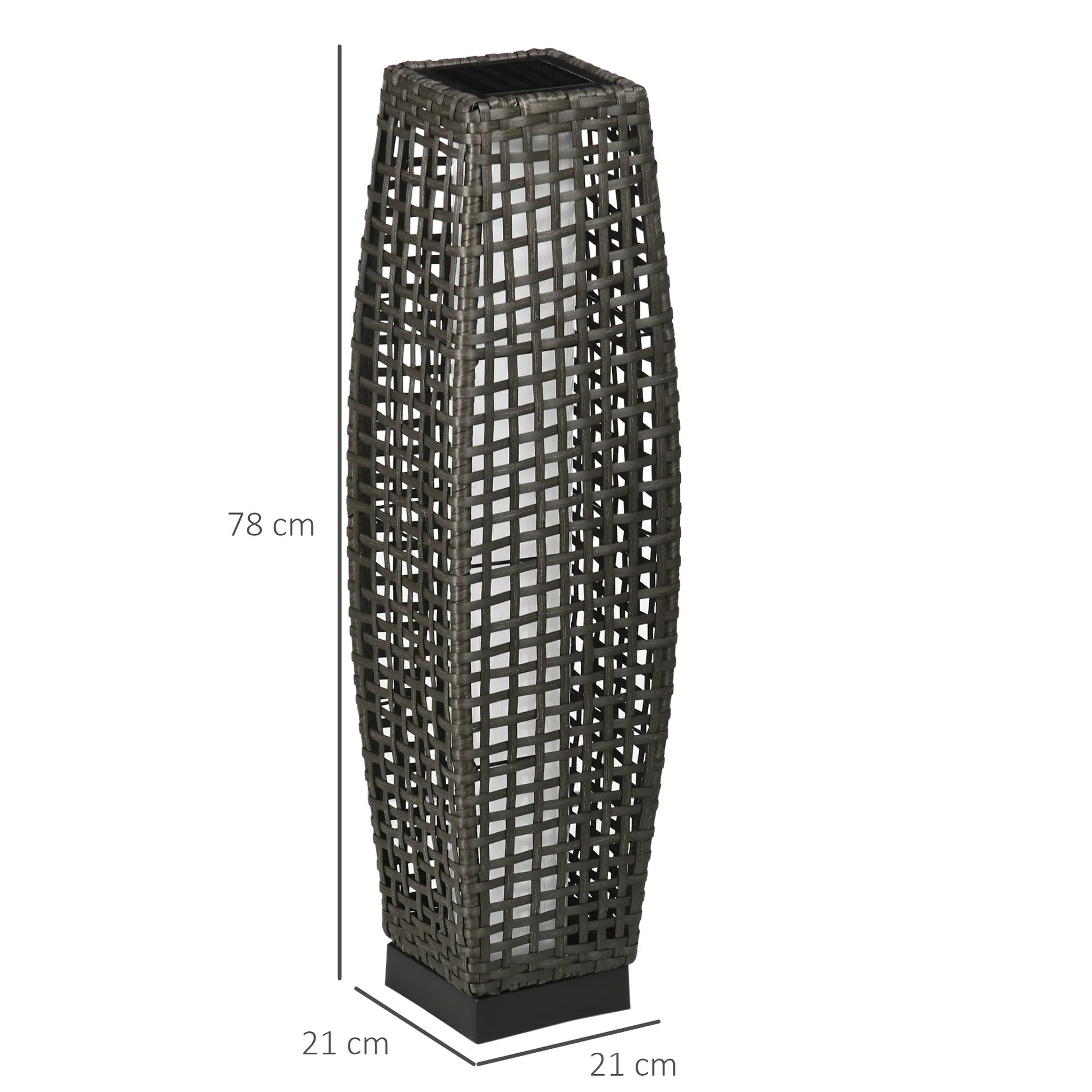 Candeeiro Solar de Jardim em Vime Sintético – 21x21x78 cm – Cinza – Luz LED Quente com Ligar/Desligar Automático