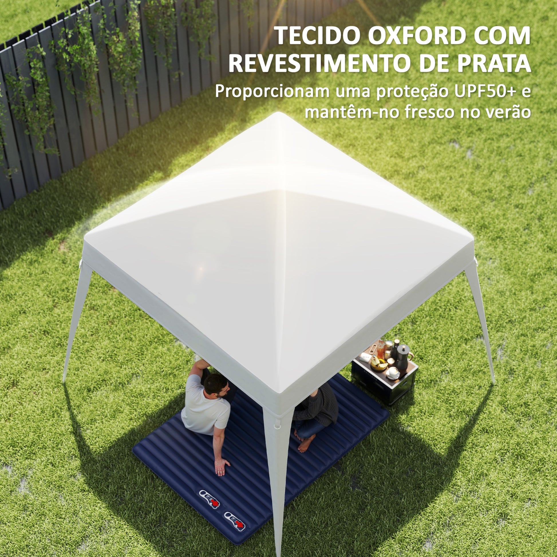 Toldo de Substituição para Tenda 3x3m Teto de Reposição para Tenda Dobrável de Jardim em Tecido Oxford com Proteção UPF 50+ Impermeável Fechos de Velcro e Ganchos Elásticos Branco