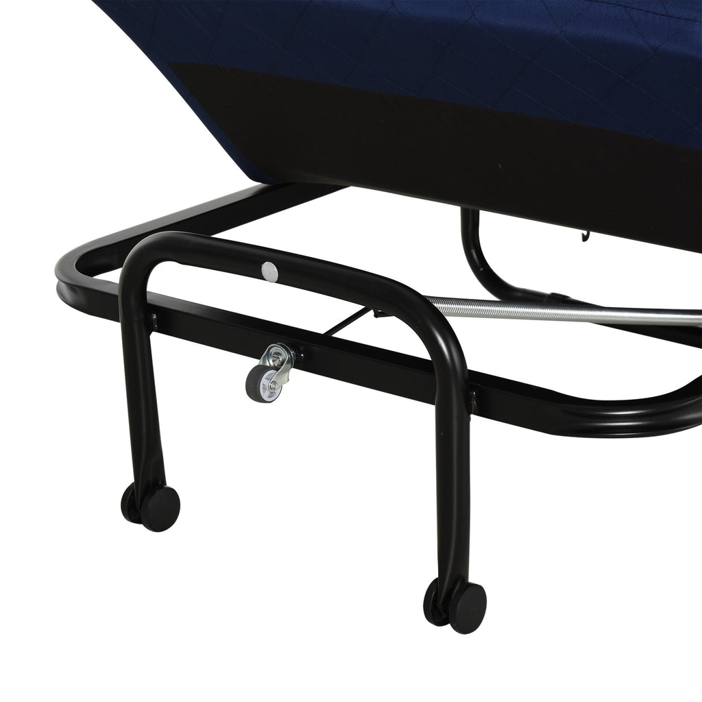Cama Dobrável 184x65 cm Cama Dobrável Ajustável em 5 Níveis Rodas Universáis e Estrutura de Metal Carga Máxima 120 kg Azul