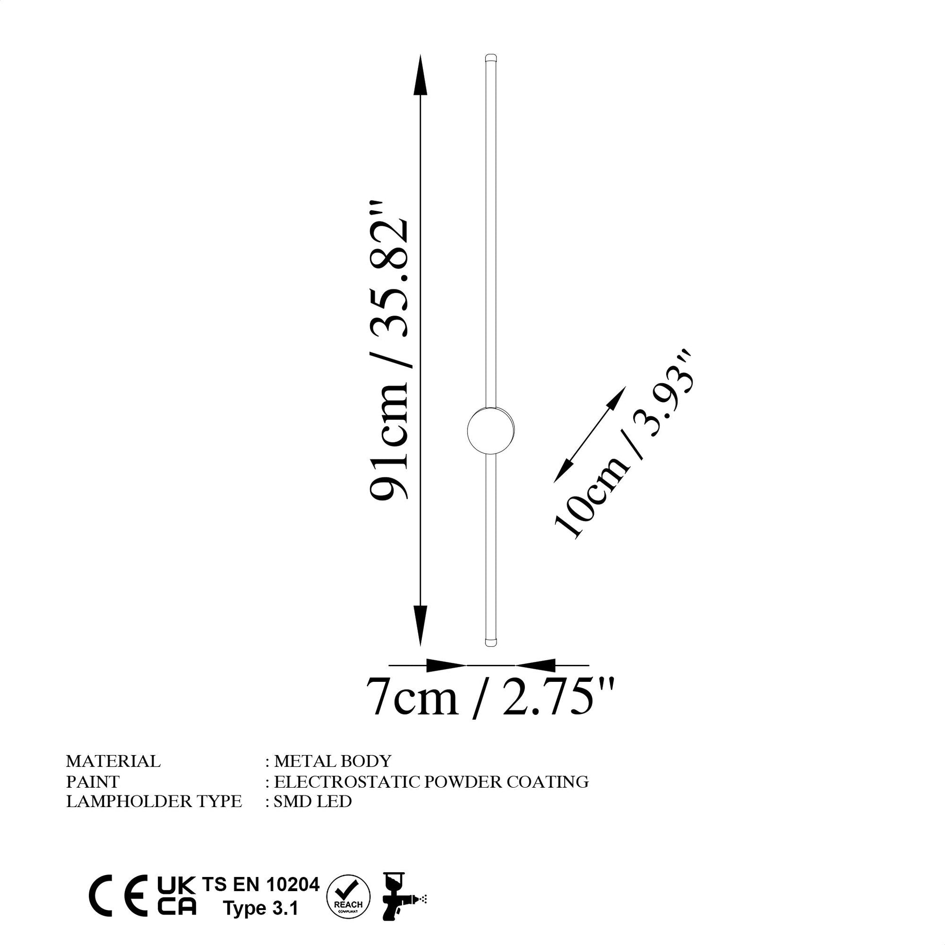 Candeeiro de Parede "Sword" – Dourado – 91x10x7 cm – Design Moderno