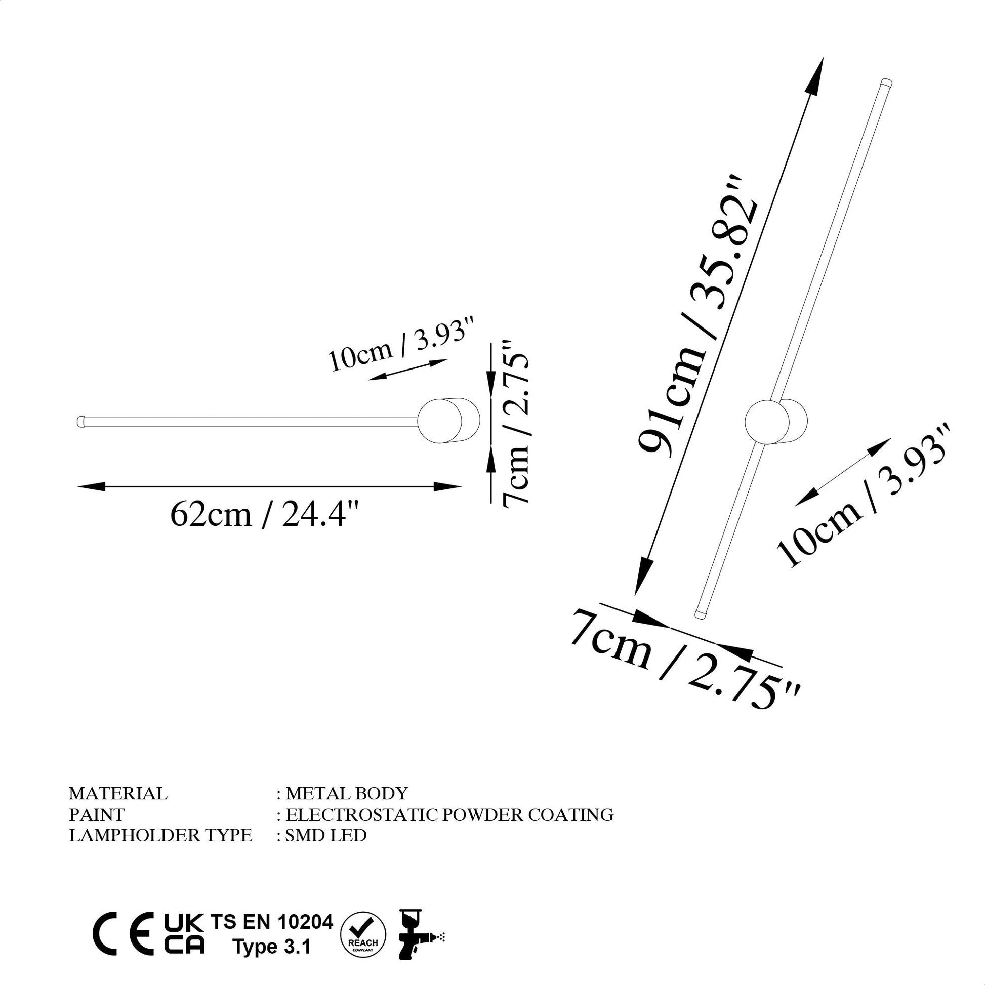 Conjunto de 2 Candeeiros de Parede "Sword" – Cinzento – Design ModernO