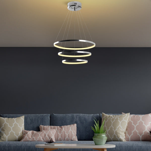 Candeeiro de Teto LED "Simit" Regulável – Cromado – 50x50x80 cm – Design Moderno