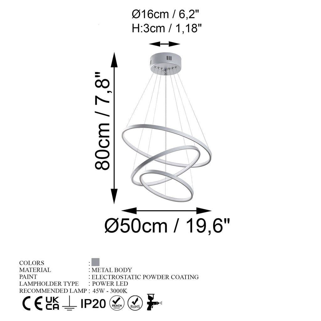 Candeeiro de Teto LED "Simit" Regulável – Cinzento – 50x50x80 cm – Design Moderno