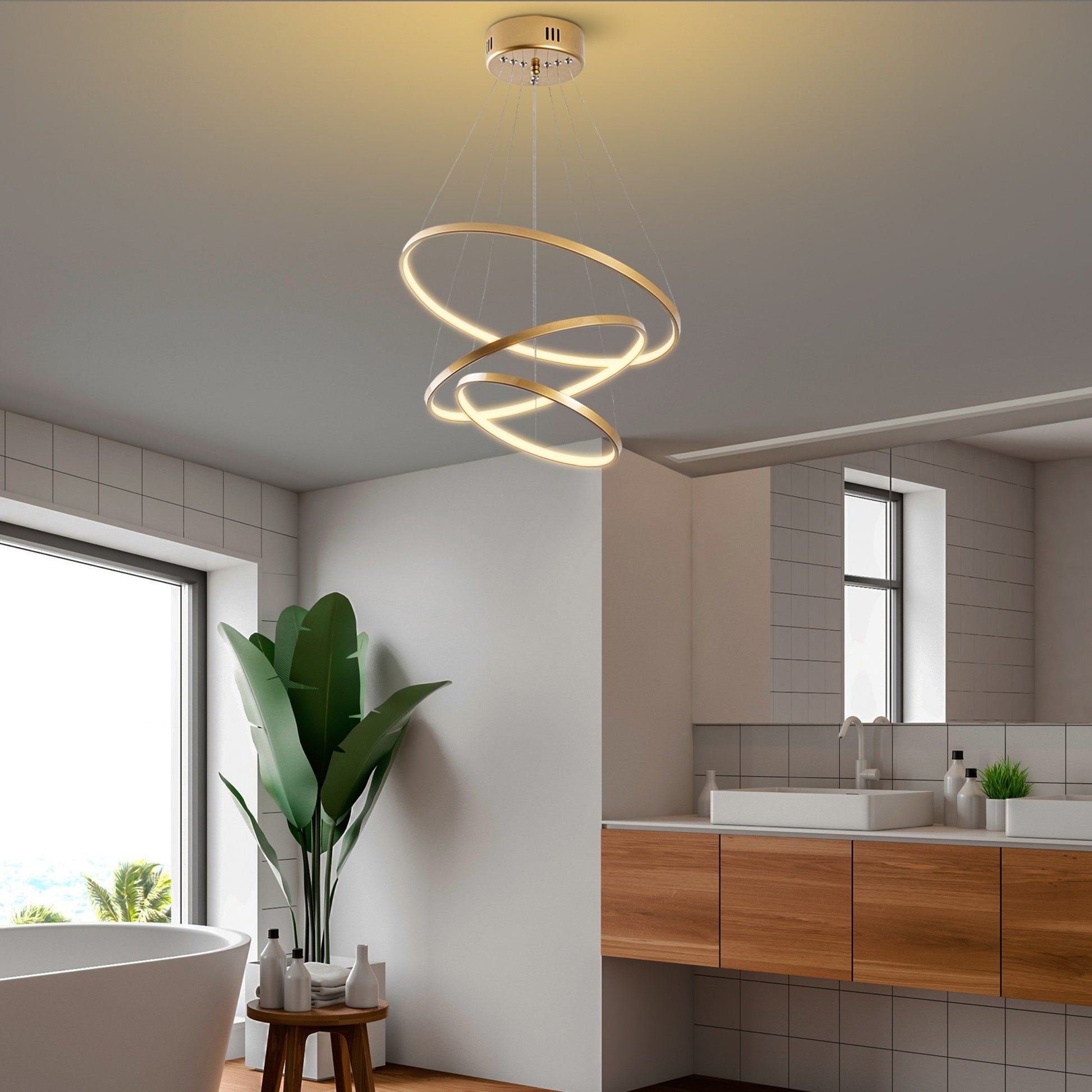Candeeiro de Teto LED "Simit" Regulável – Dourado – 50x50x80 cm – Design Moderno
