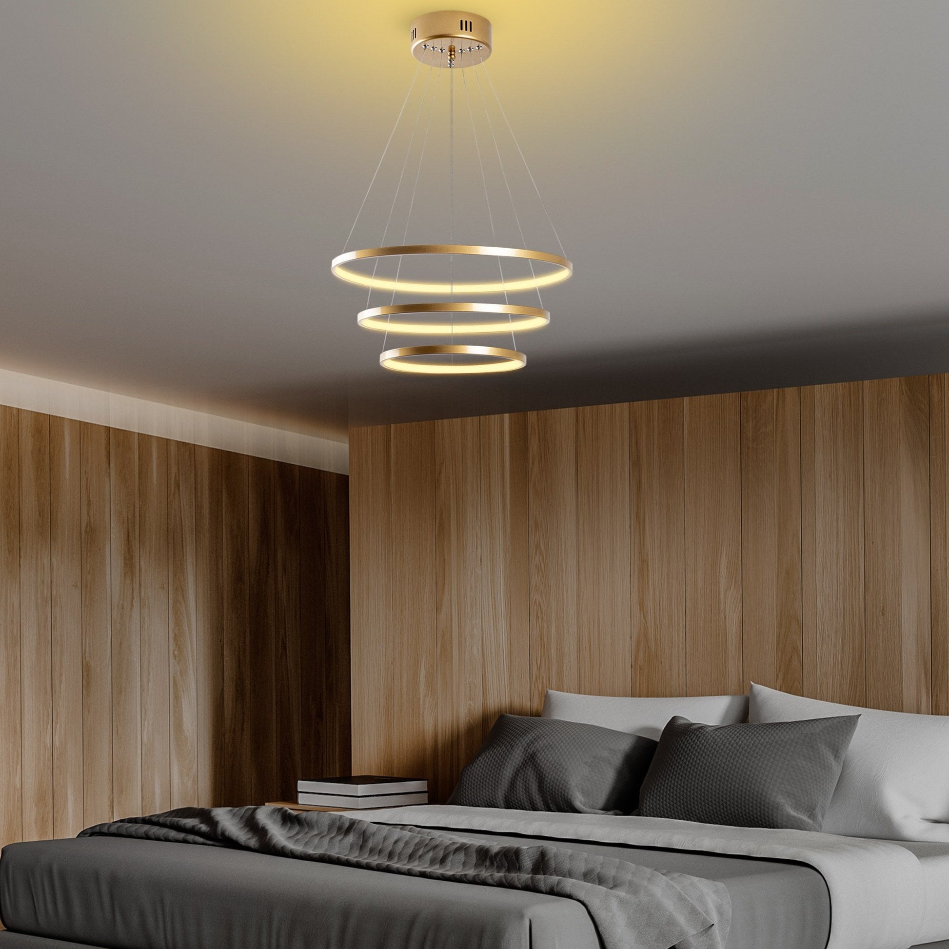 Candeeiro de Teto LED "Simit" Regulável – Dourado – 50x50x80 cm – Design Moderno