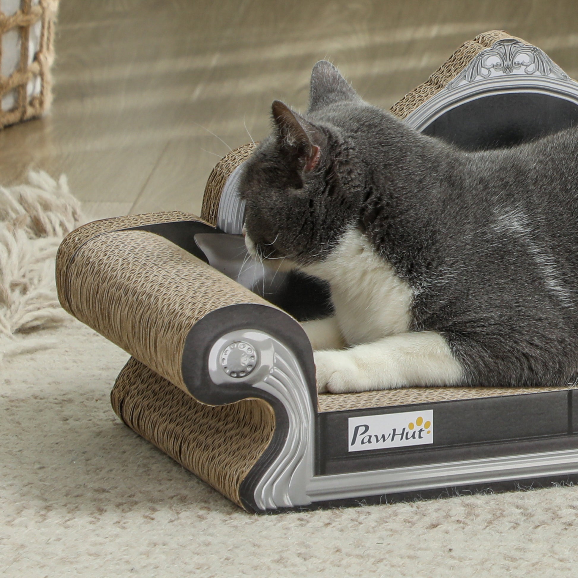 PawHut Sofá Arranhador para Gatos Arranhador para Gatos em Forma de Sofá com Erva para Gatos para Interior 56,5x24x26 cm Marrom