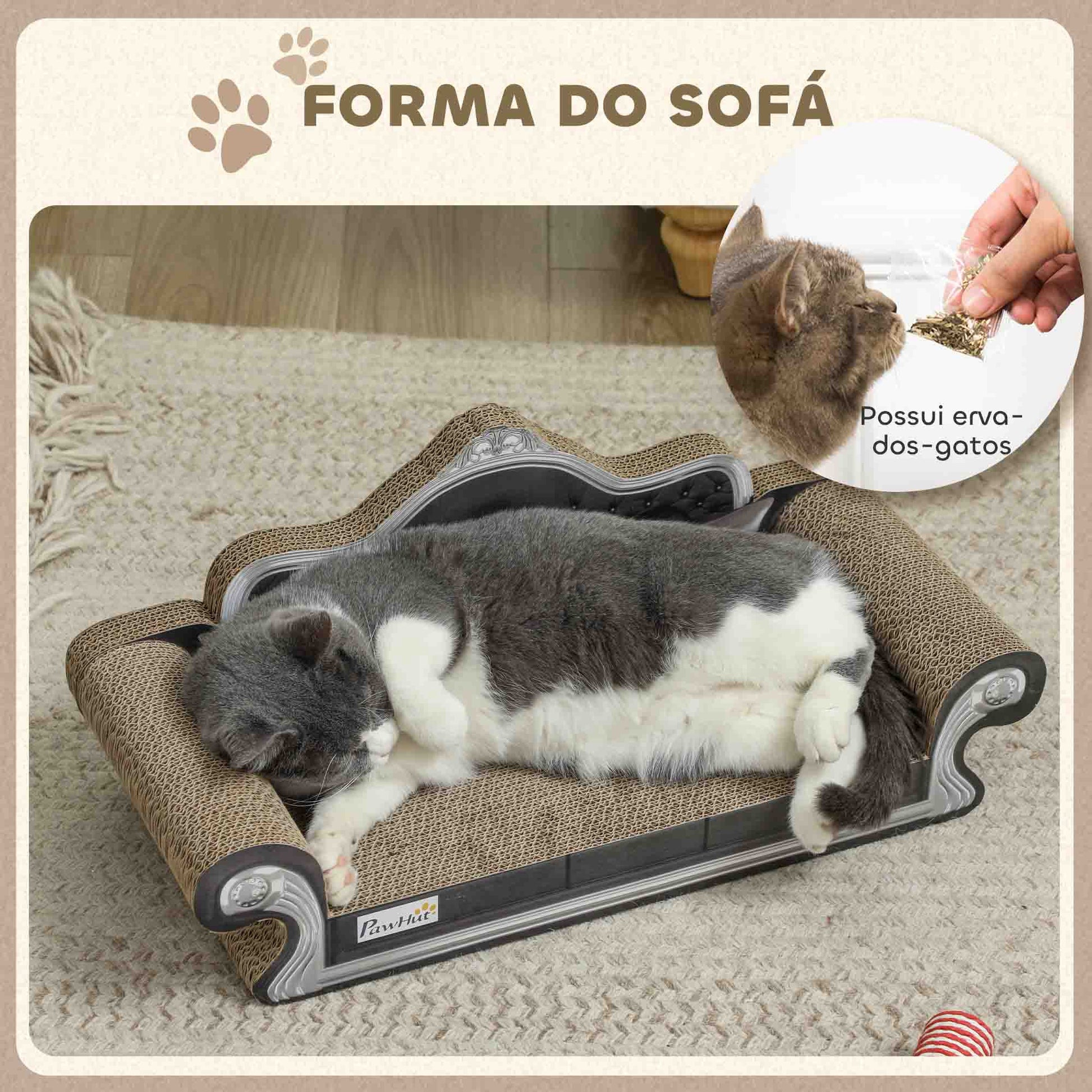 PawHut Sofá Arranhador para Gatos Arranhador para Gatos em Forma de Sofá com Erva para Gatos para Interior 56,5x24x26 cm Marrom