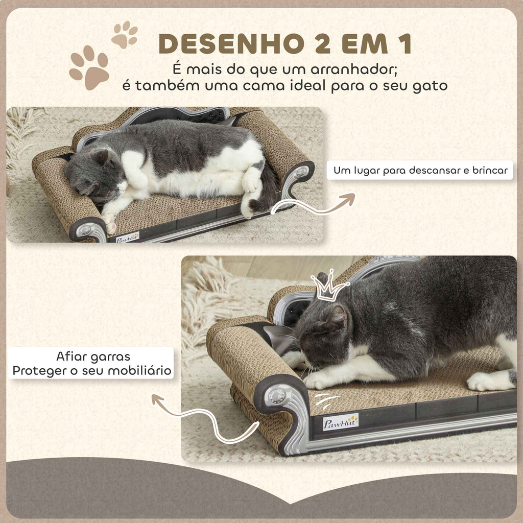 PawHut Sofá Arranhador para Gatos Arranhador para Gatos em Forma de Sofá com Erva para Gatos para Interior 56,5x24x26 cm Marrom