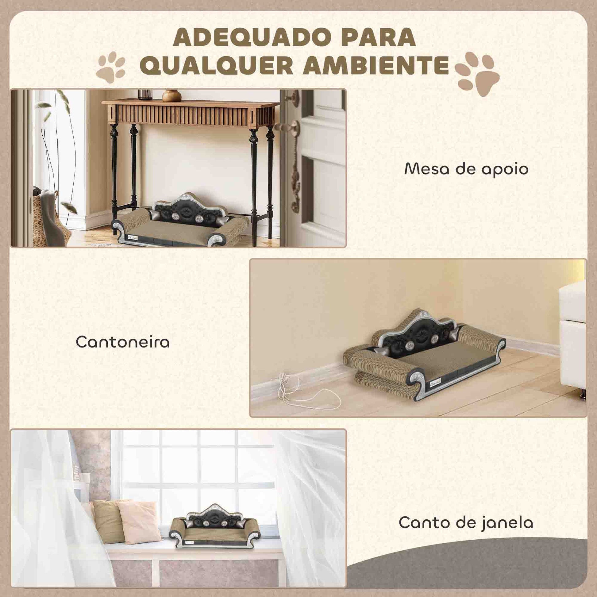 PawHut Sofá Arranhador para Gatos Arranhador para Gatos em Forma de Sofá com Erva para Gatos para Interior 56,5x24x26 cm Marrom