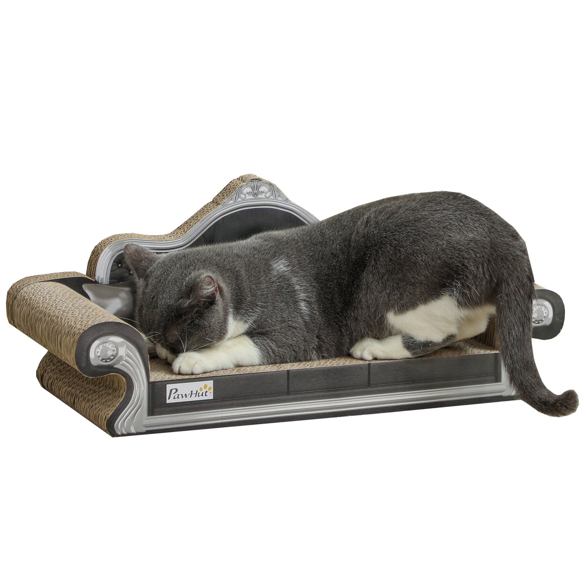 PawHut Sofá Arranhador para Gatos Arranhador para Gatos em Forma de Sofá com Erva para Gatos para Interior 56,5x24x26 cm Marrom