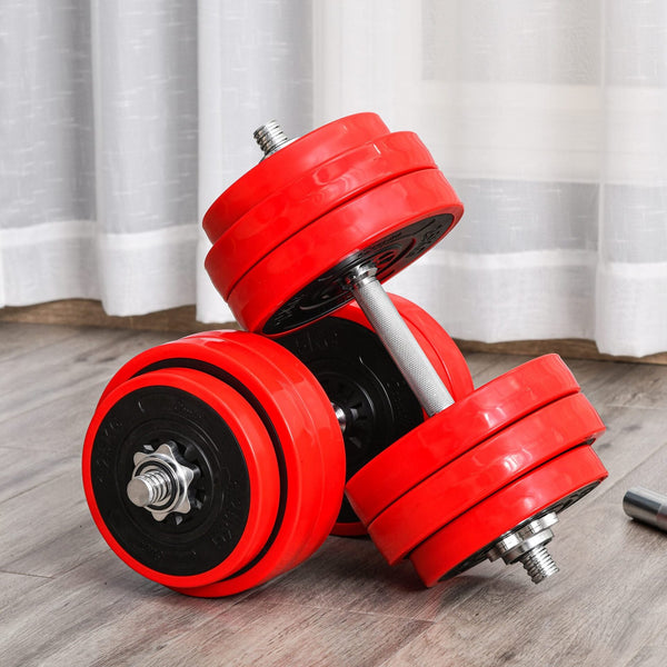 Conjunto de Halteres 30kg Ajustáveis 2 em 1 com Barras e Extensor para Treinamento de Força Levantamento de Pesos Casa Academia Escritórios Preto e Vermelho