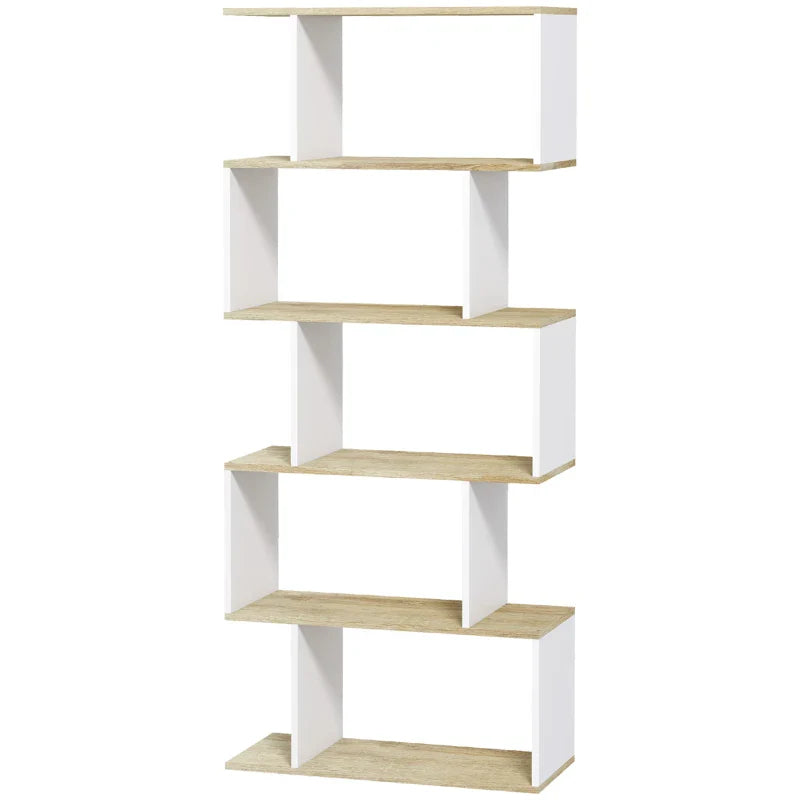 Estante para Livros Estilo Nórdico Estante com 5 Prateleiras Anti-Tombo Carga Máxima 25 kg para Estúdio Escritório Sala de Estar 70x29,5x163 cm Branco e Madeira