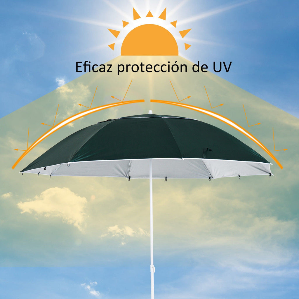 Chapéu de Sol de Praia com Painéis Laterais Tipo Tenda Chapéu de Sol para Praia com Proteção UV Φ210x222cm Verde Escuro