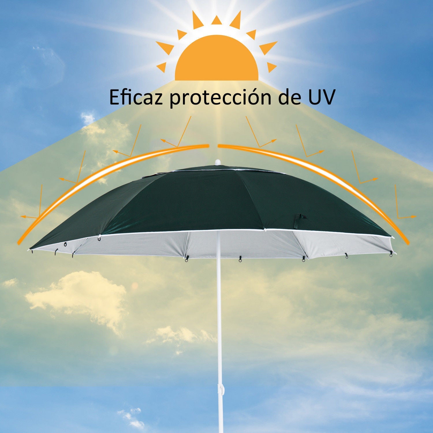 Chapéu de Sol de Praia com Painéis Laterais Tipo Tenda Chapéu de Sol para Praia com Proteção UV Φ210x222cm Verde Escuro