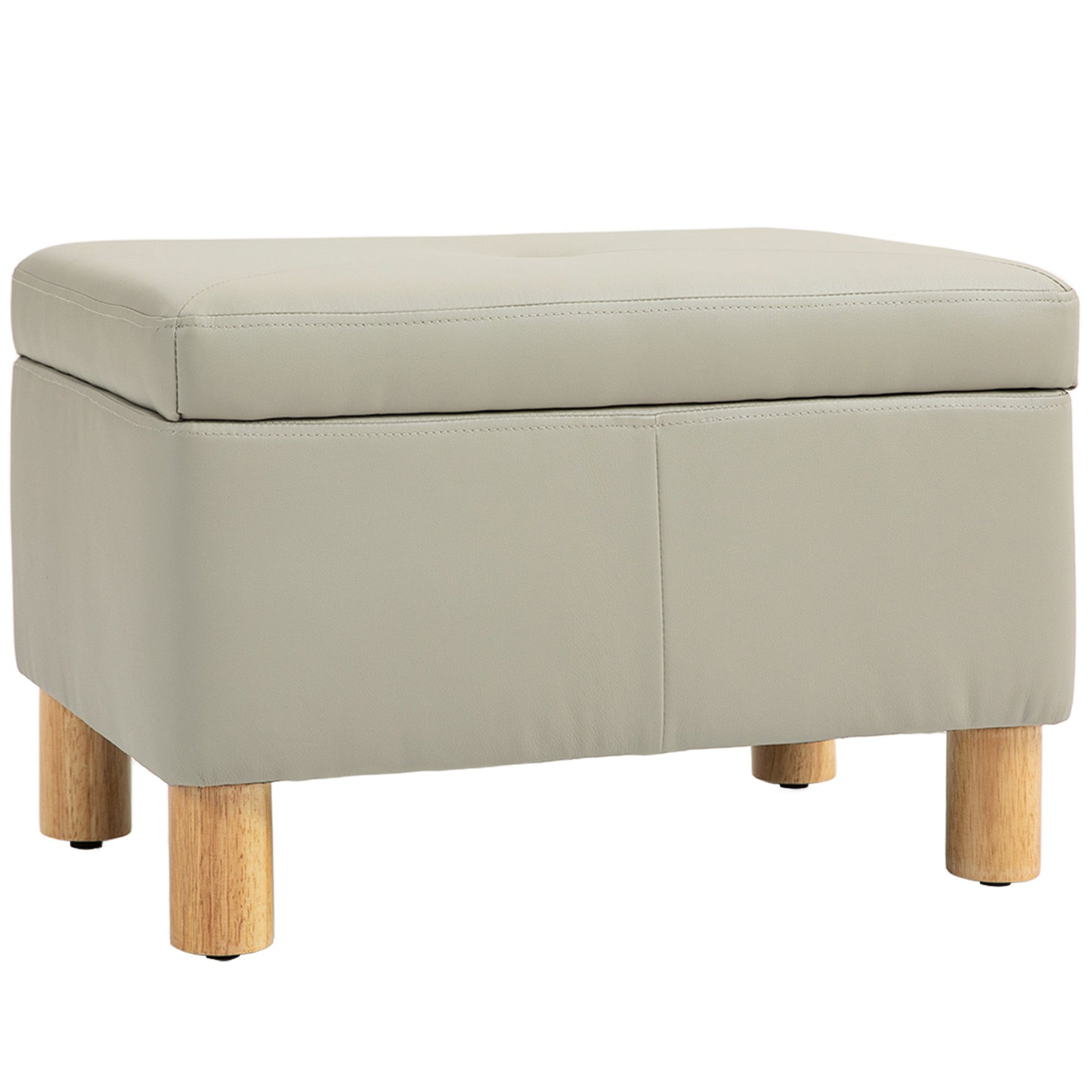 Baú de Armazenamento para Dormitório 33L Puff de Armazenamento Estofado em PU Banco de Arrumação com Pés de Madeira para Corredor Sala de Estar 60x38x40 cm Cinza Claro