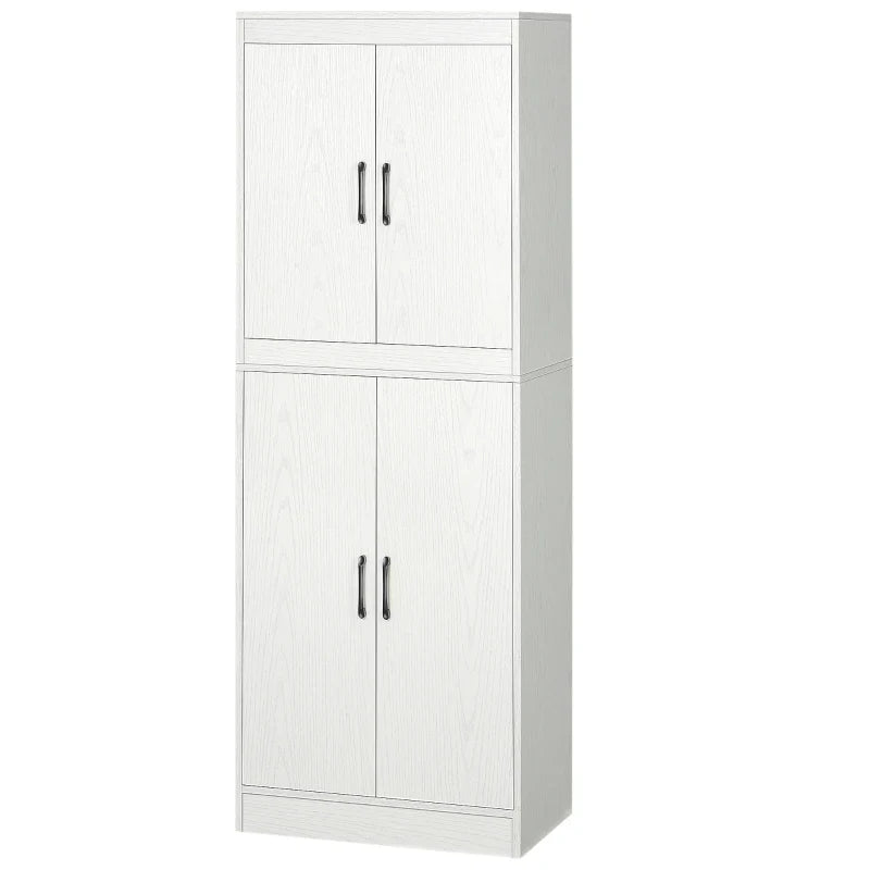 Armário de Cozinha Móvel Auxiliar de Cozinha com 4 Portas e 5 Prateleiras para Cozinha Sala de Jantar Estilo Moderno Anti-Tombo 60x36x168cm Branco