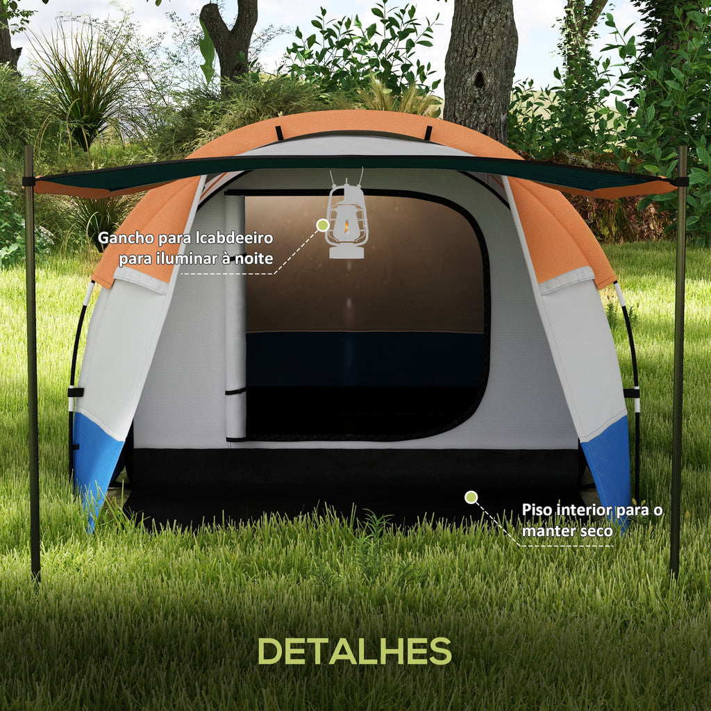 Tenda de Campismo Familiar para 2-3 Pessoas Tenda de Campismo Dobrável com 2 Áreas e Bolsa de Transporte Impermeável para Trekking 420x200x150 cm Cinza e Laranja