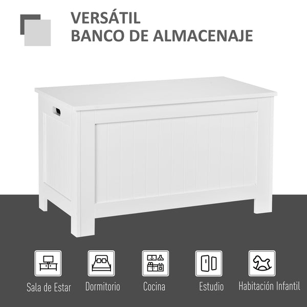 Baú de Armazenamento de Madeira Baú de Arrumação com Dobradiça de Segurança para Dormitório Sala de Estar Carga Máxima 20 kg 81x40x46 cm Branco