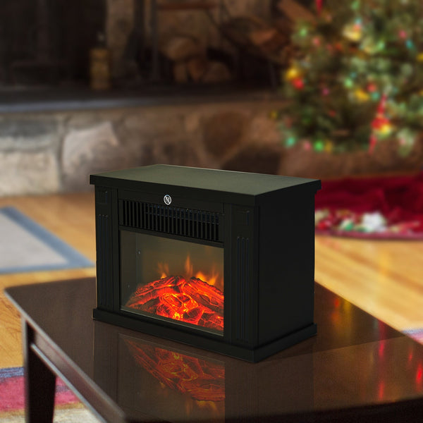 Lareira Elétrica Portátil Lareira Elétrica Compacta com Termostato Ajustável 600W/1200W e Efeito de Chama Realista 34x17x25cm Preta