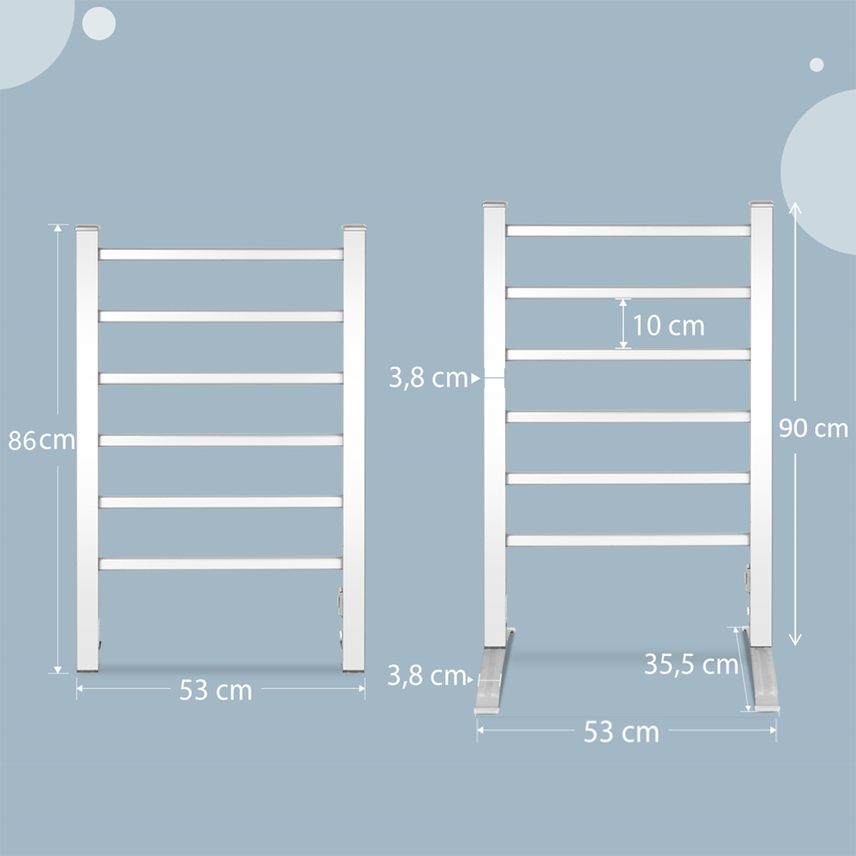 Toalheiro Elétrico 'Sven' – 6 Barras Aquecidas – Montagem Vertical ou de Parede – Alumínio – 100W – 53 x 35 x 90 cm