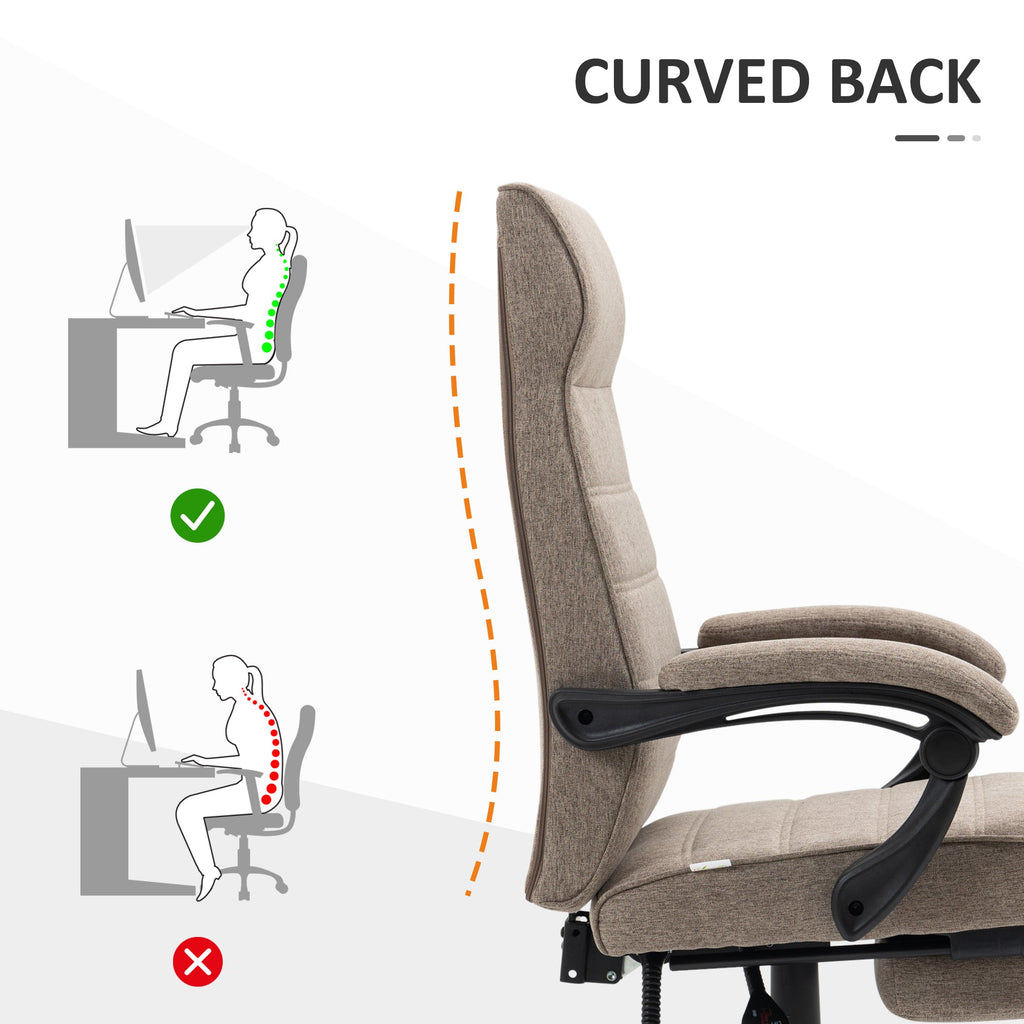 Cadeira de Escritório Giratória Cadeira de Escritório Reclinável com Altura Ajustável Apoio para os Braços Apoio para os Pés Retrátil para Sala de Estar Escritório Estúdio Carga 20kg 68x67x106-114cm Marrom
